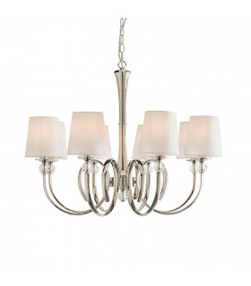 Fabia 8 Light Multi Arm Shade Pendant Polished Nickel Plate Vintage White Silk E14-1