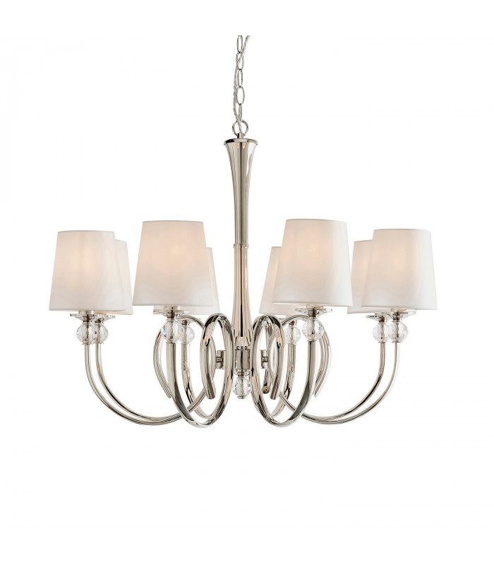 Fabia 8 Light Multi Arm Shade Pendant Polished Nickel Plate Vintage White Silk E14-1