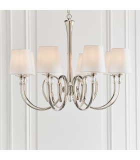 Fabia 8 Light Multi Arm Shade Pendant Polished Nickel Plate Vintage White Silk E14-2