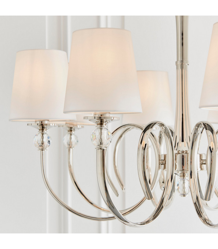 Fabia 8 Light Multi Arm Shade Pendant Polished Nickel Plate Vintage White Silk E14-5