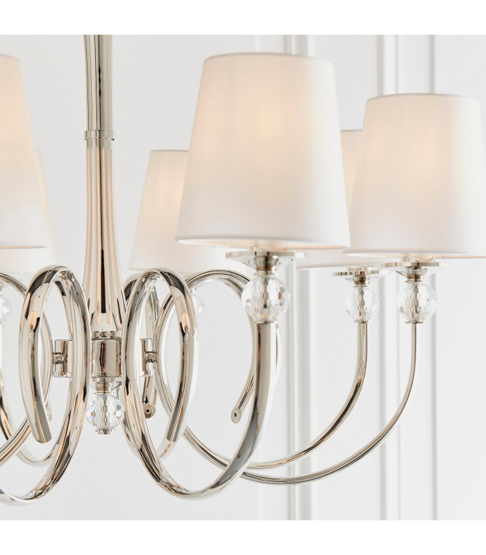 Fabia 8 Light Multi Arm Shade Pendant Polished Nickel Plate Vintage White Silk E14-6
