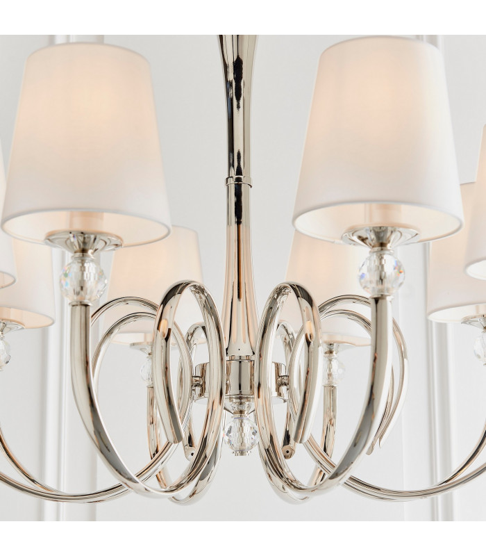 Fabia 8 Light Multi Arm Shade Pendant Polished Nickel Plate Vintage White Silk E14-7