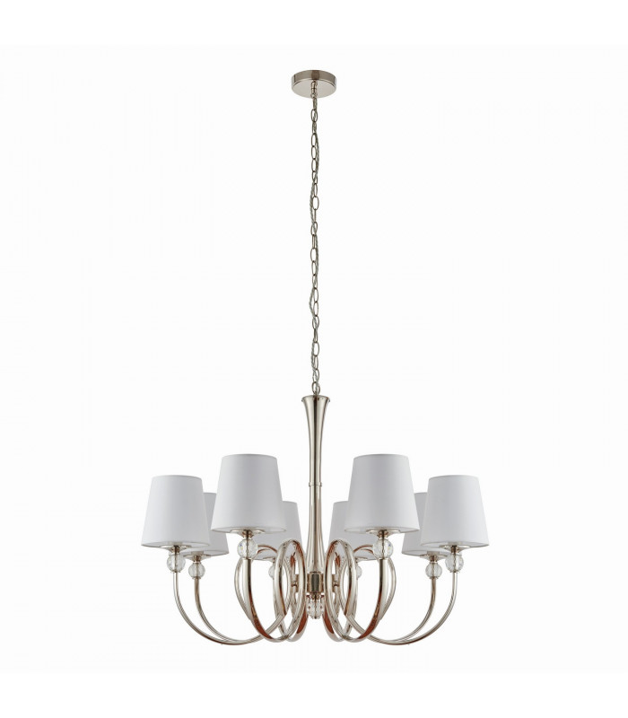 Fabia 8 Light Multi Arm Shade Pendant Polished Nickel Plate Vintage White Silk E14-10