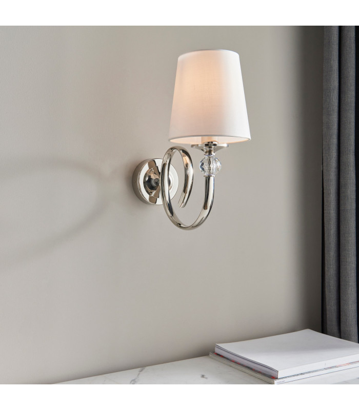 Fabia 1 Light Candle Wall Light Polished Nickel Plate Vintage White Silk Shade E14-3