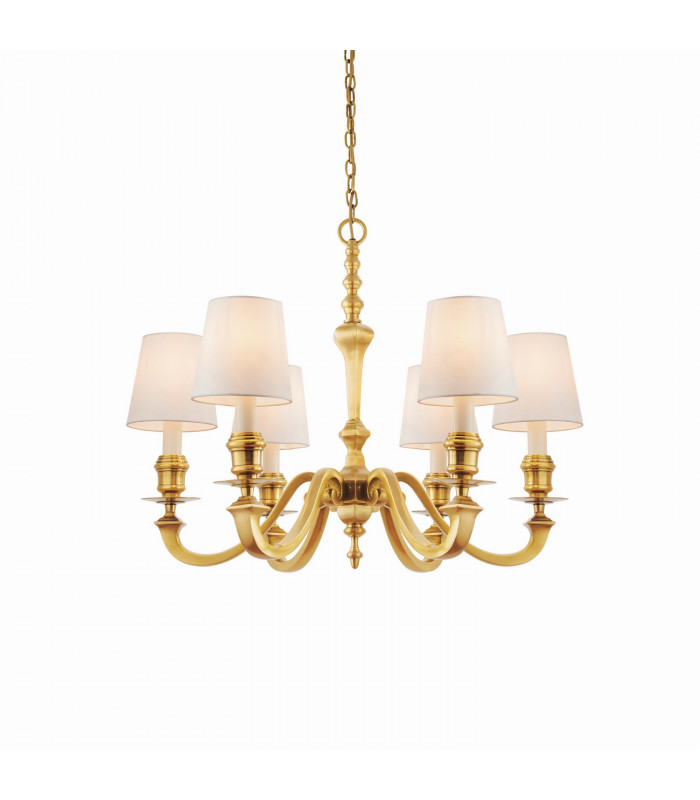 Fenbridge 6 Light Multi Arm Shade Pendant Solid Brass Vintage White Silk E14-1