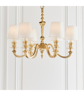 Fenbridge 6 Light Multi Arm Shade Pendant Solid Brass Vintage White Silk E14-2