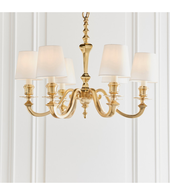 Fenbridge 6 Light Multi Arm Shade Pendant Solid Brass Vintage White Silk E14-2