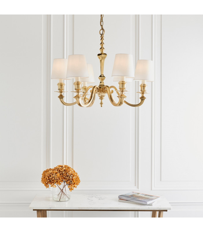 Fenbridge 6 Light Multi Arm Shade Pendant Solid Brass Vintage White Silk E14-3