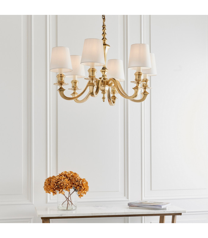 Fenbridge 6 Light Multi Arm Shade Pendant Solid Brass Vintage White Silk E14-4