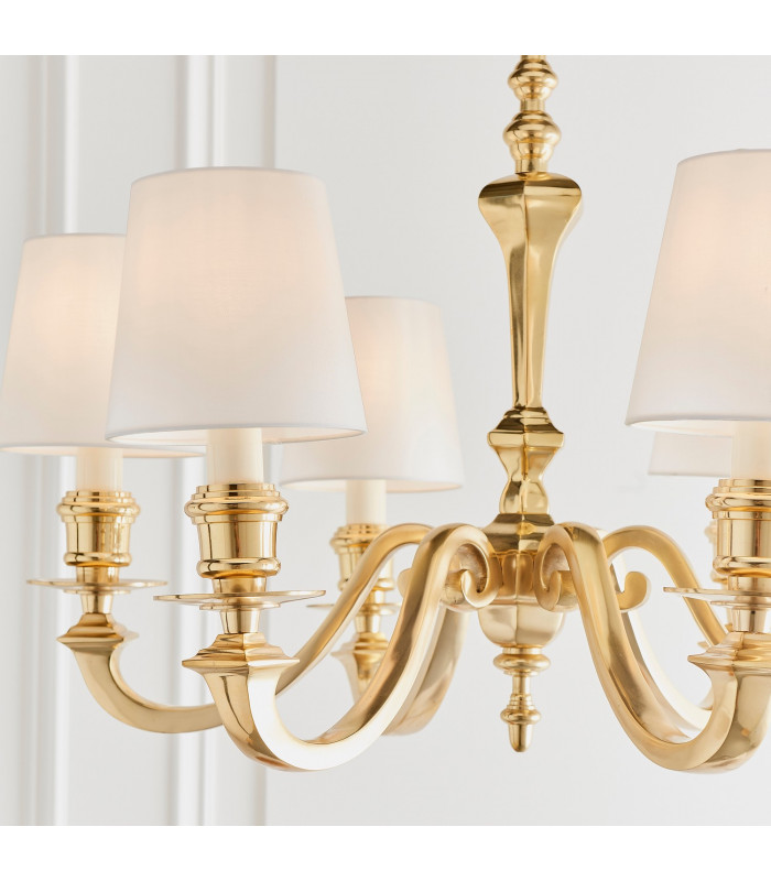 Fenbridge 6 Light Multi Arm Shade Pendant Solid Brass Vintage White Silk E14-5