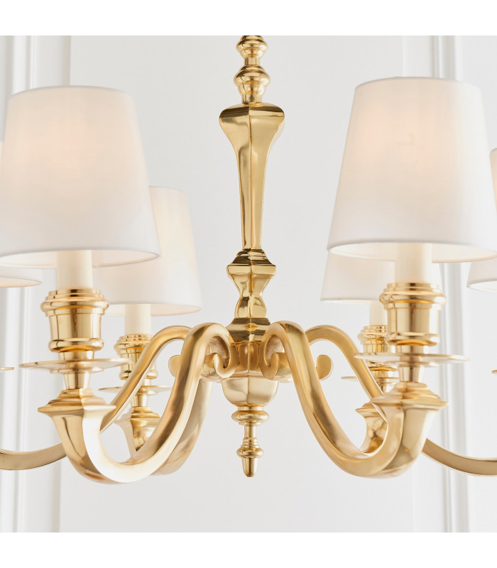 Fenbridge 6 Light Multi Arm Shade Pendant Solid Brass Vintage White Silk E14-7