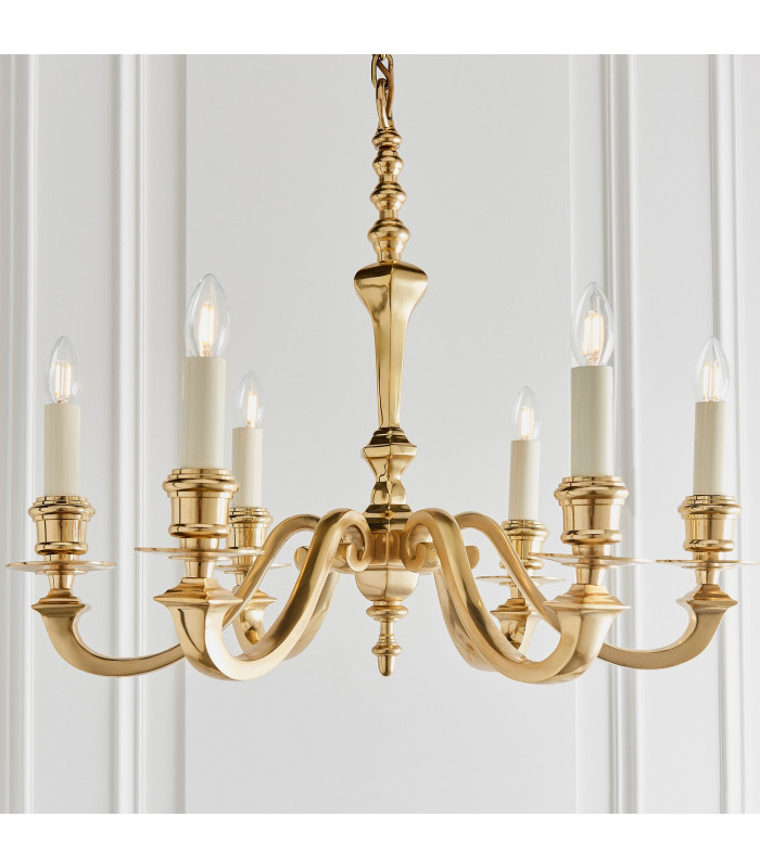 Fenbridge 6 Light Multi Arm Shade Pendant Solid Brass Vintage White Silk E14-8