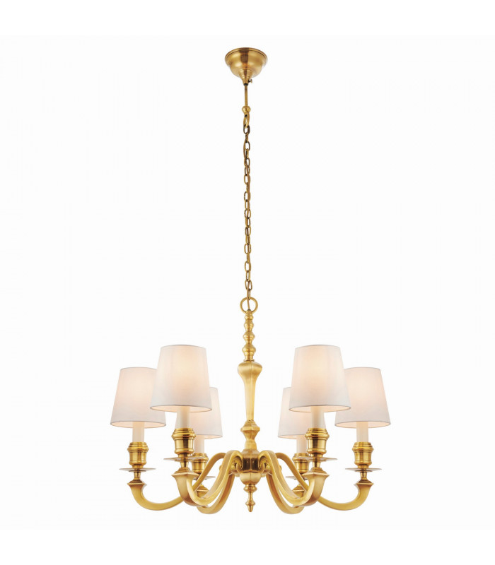 Fenbridge 6 Light Multi Arm Shade Pendant Solid Brass Vintage White Silk E14-9