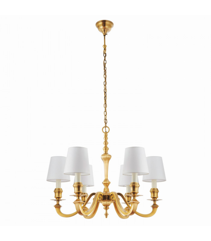 Fenbridge 6 Light Multi Arm Shade Pendant Solid Brass Vintage White Silk E14-10
