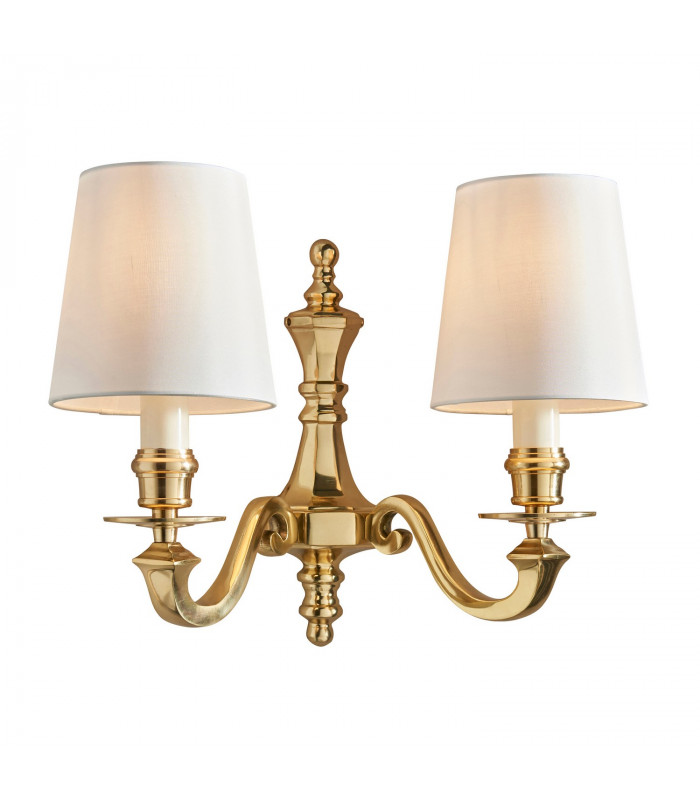 Fenbridge 2 Light Shade Candle Wall Light Solid Brass Vintage White Silk Shade E14-1
