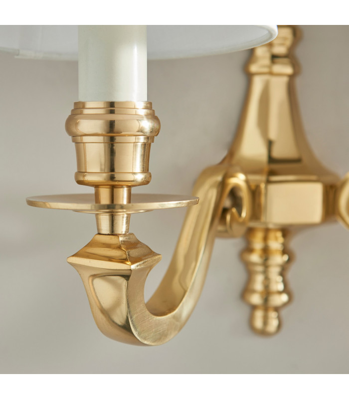 Fenbridge 2 Light Shade Candle Wall Light Solid Brass Vintage White Silk Shade E14-3