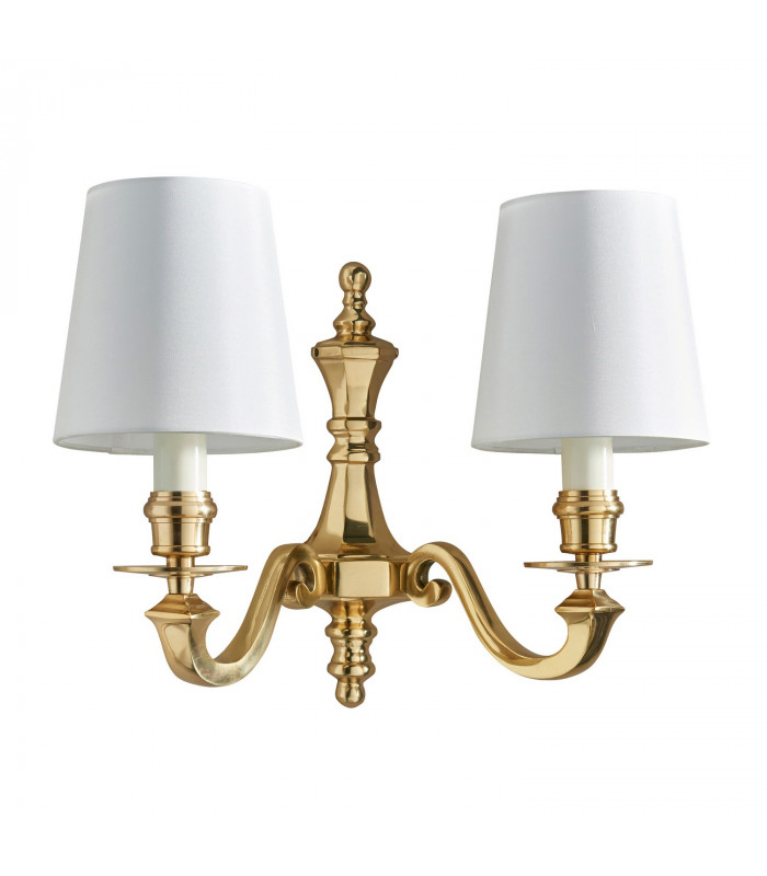 Fenbridge 2 Light Shade Candle Wall Light Solid Brass Vintage White Silk Shade E14-6