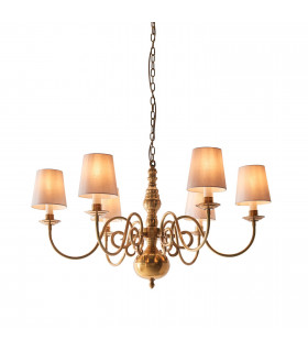 Chamberlain 6 Light Multi Arm Shade Pendant Solid Mellow Brass Marble Silk E14-1