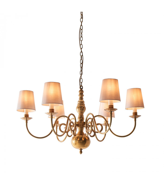 Chamberlain 6 Light Multi Arm Shade Pendant Solid Mellow Brass Marble Silk E14-1