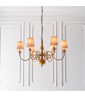 Chamberlain 6 Light Multi Arm Shade Pendant Solid Mellow Brass Marble Silk E14-2