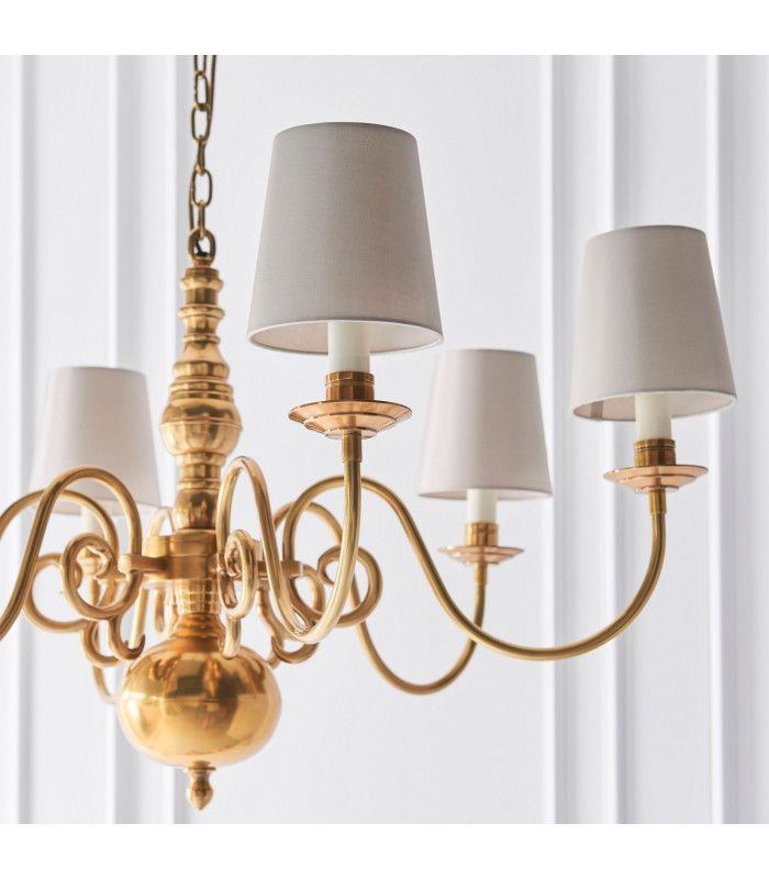 Chamberlain 6 Light Multi Arm Shade Pendant Solid Mellow Brass Marble Silk E14-4