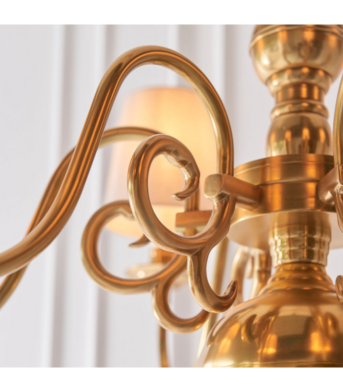 Chamberlain 6 Light Multi Arm Shade Pendant Solid Mellow Brass Marble Silk E14-5