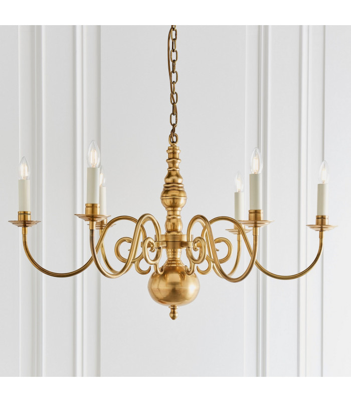 Chamberlain 6 Light Multi Arm Shade Pendant Solid Mellow Brass Marble Silk E14-6