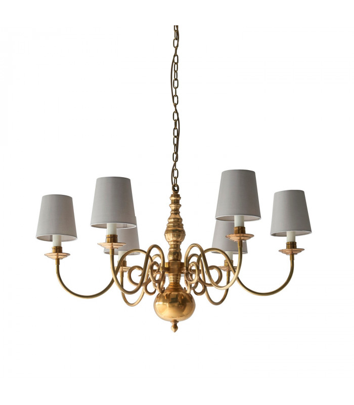 Chamberlain 6 Light Multi Arm Shade Pendant Solid Mellow Brass Marble Silk E14-7
