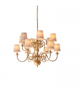 Chamberlain 12 Light Multi Arm Shade Pendant Solid Mellow Brass Marble Silk E14-1