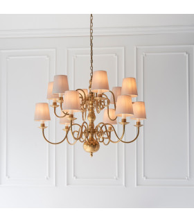 Chamberlain 12 Light Multi Arm Shade Pendant Solid Mellow Brass Marble Silk E14-2