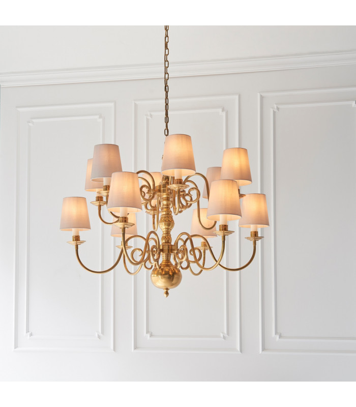 Chamberlain 12 Light Multi Arm Shade Pendant Solid Mellow Brass Marble Silk E14-3