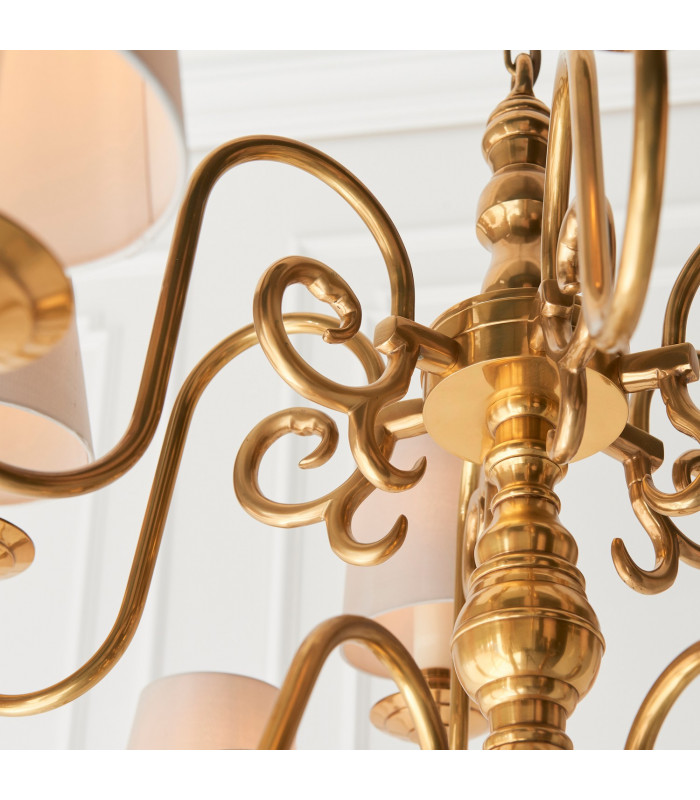 Chamberlain 12 Light Multi Arm Shade Pendant Solid Mellow Brass Marble Silk E14-6