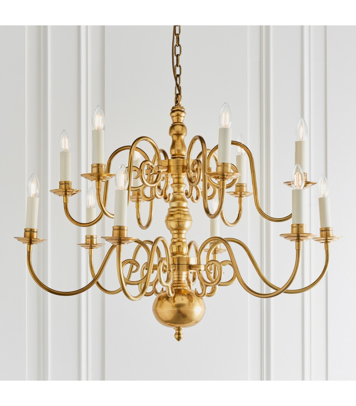 Chamberlain 12 Light Multi Arm Shade Pendant Solid Mellow Brass Marble Silk E14-7