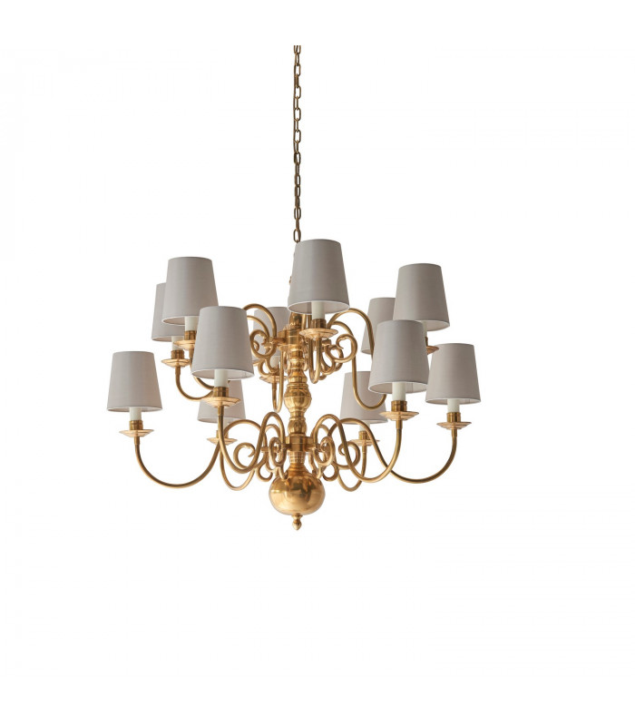 Chamberlain 12 Light Multi Arm Shade Pendant Solid Mellow Brass Marble Silk E14-8