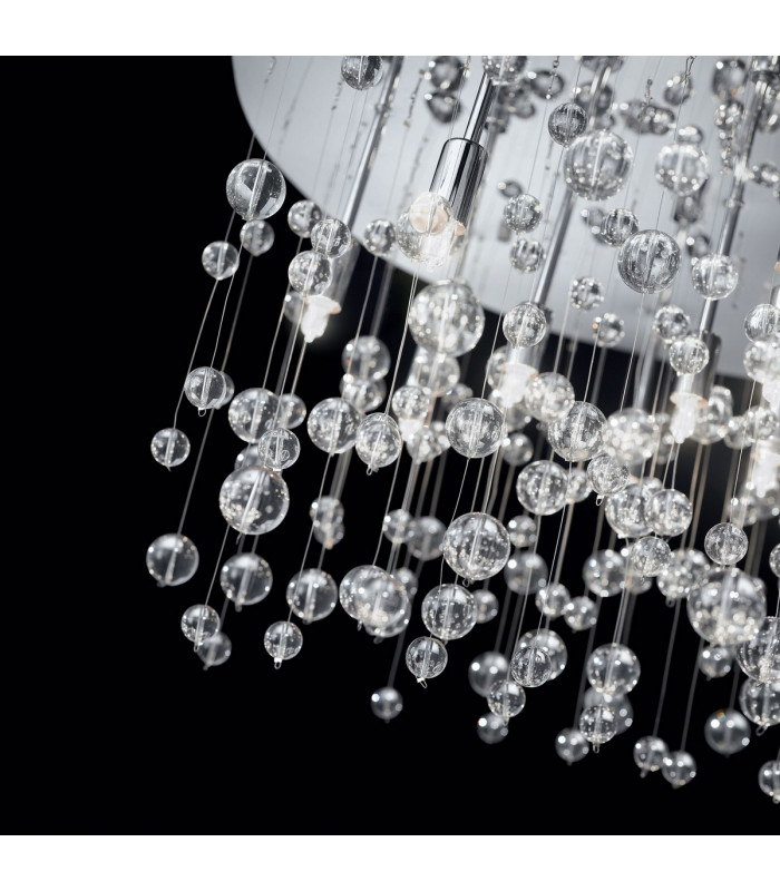 Neve  12 Light  Large Semi Blown Glass Bubbles Flush Ceiling Pendant Chrome G9-2