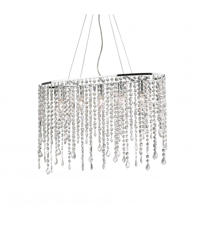 Rain Clear  5 Light  Large Ceiling Pendant Chrome E14