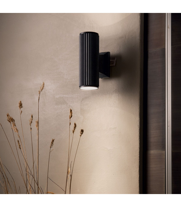 Base  2 Light Outdoor Up Down Wall Light Black White IP44 E27-2