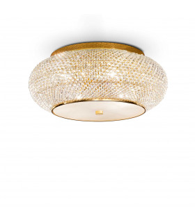 Pasha 10 Light Ceiling Flush Light Gold with Crystals E14