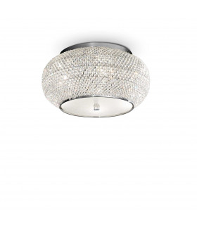 Pasha 6 Light Ceiling Flush Light Chrome Crystal E14
