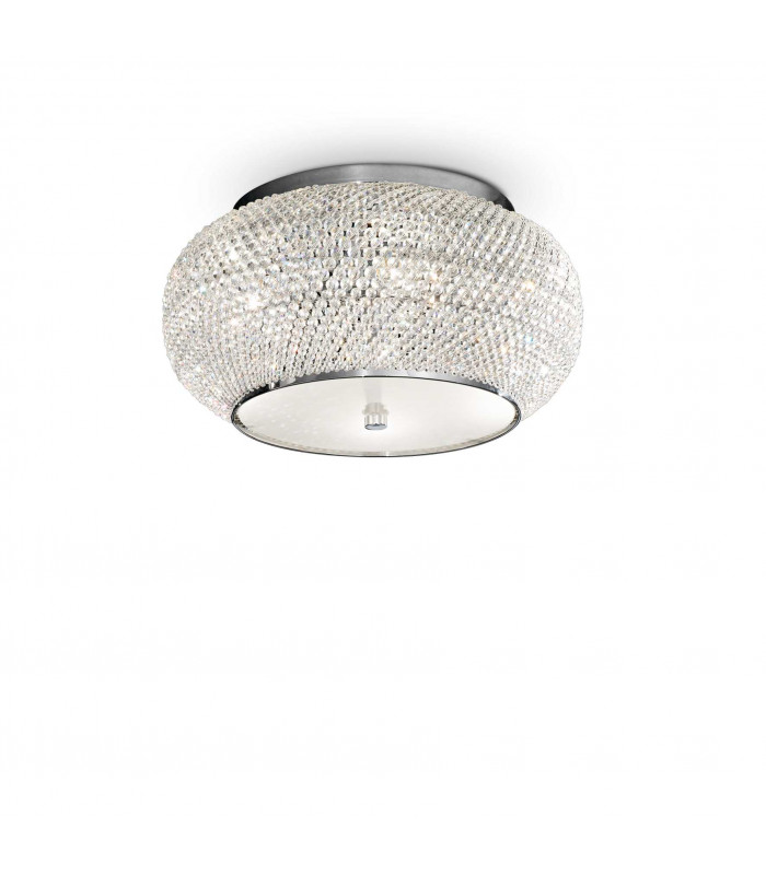 Pasha 6 Light Ceiling Flush Light Chrome Crystal E14