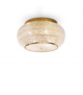 Pasha 6 Light Ceiling Flush Light Gold with Crystals E14