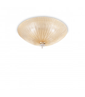 Shell  3 Light Indoor Flush Wall / Ceiling Light Gold with Amber Glass E27