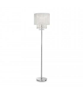 Opera 1 Light Floor Lamp Chrome White Clear with Crystals and White Shade E27