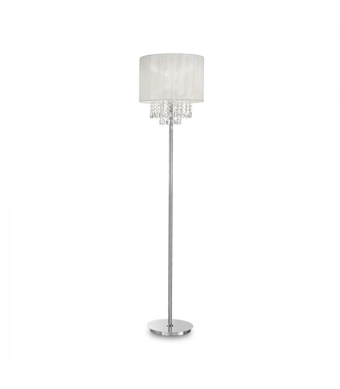 Opera 1 Light Floor Lamp Chrome White Clear with Crystals and White Shade E27