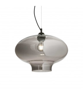 Bistro 1 Light Dome Ceiling Pendant Black Smokey Grey Glass Round E27
