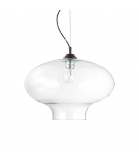 Bistro 1 Light Dome Ceiling Pendant Black Clear Blown Glass Round E27-1
