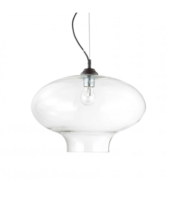 Bistro 1 Light Dome Ceiling Pendant Black Clear Blown Glass Round E27-1