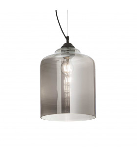 Bistro 1 Light Dome Ceiling Pendant Black Smokey Grey Glass Square E27