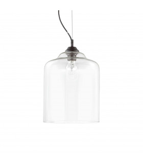 Bistro 1 Light Dome Ceiling Pendant Black Clear Blown Glass Square E27-1