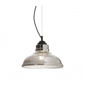 Bistro 1 Light Dome Ceiling Pendant Black Smokey Grey Glass Plate E27